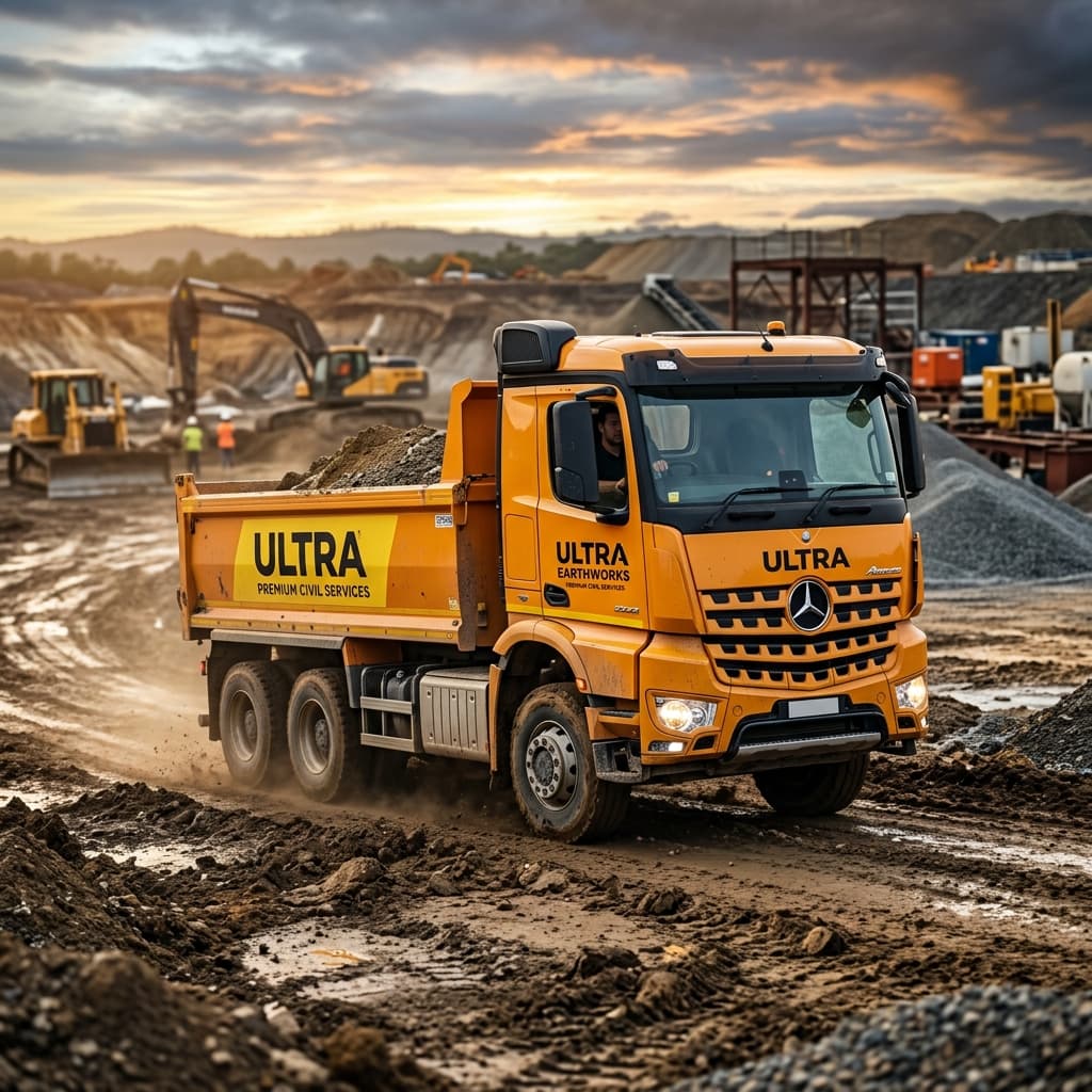 Heavy-duty tipper truck on construction site